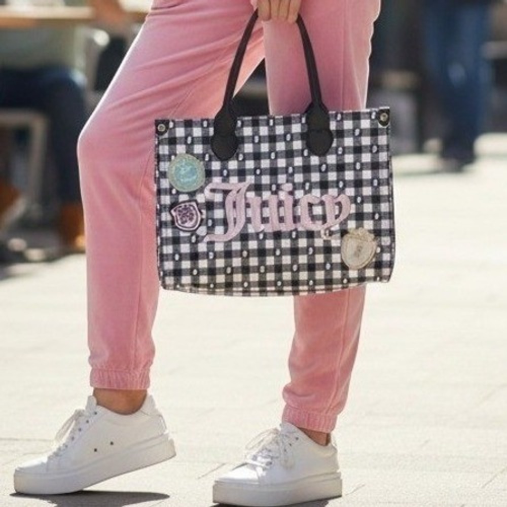 Juicy Couture Tote Bag Study‎ in Style w/Scottie Tote Large Black White Gingham